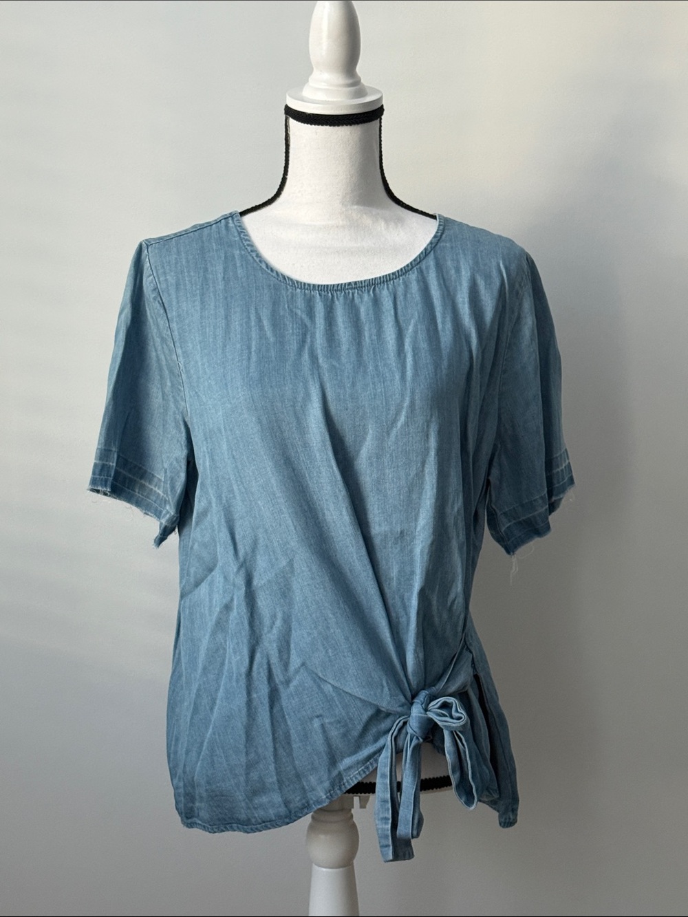 Blue Rain Light Blue Tie-Hem Women's Top, Size Medium